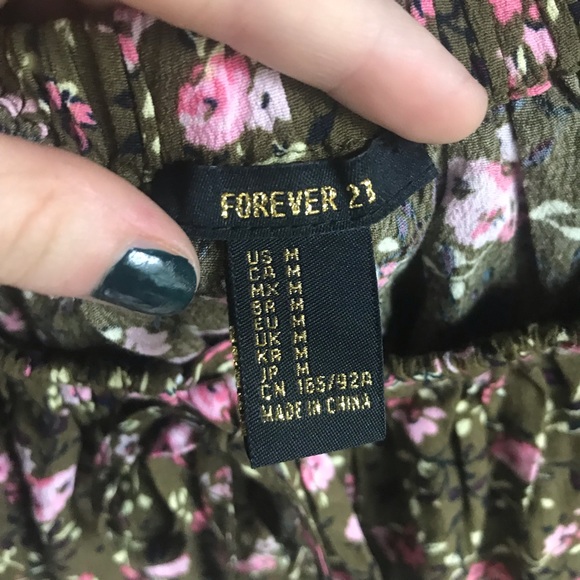 Olive Green/Pink Off-the-Shoulder Forever 21 Top - Picture 3 of 3